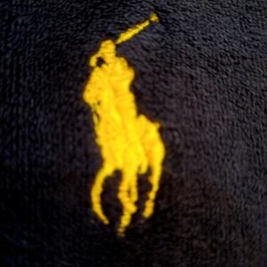 Polo Ralph Lauren Robe Men One Size Navy Blue Fleece Yellow Pony Logo Loungewear